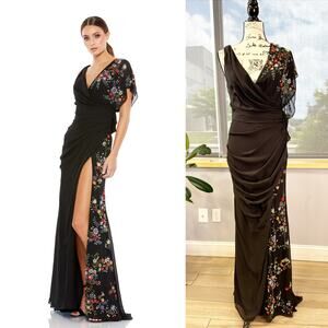 FAUX WRAP MULTI COLORED BEADED FLORAL GOWN 26530 Size 6